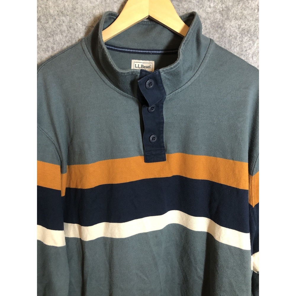 Vintage L.L. Bean Shirt Mens 2XL Green Stripe Rugby Sports Outdoors Hike Classic